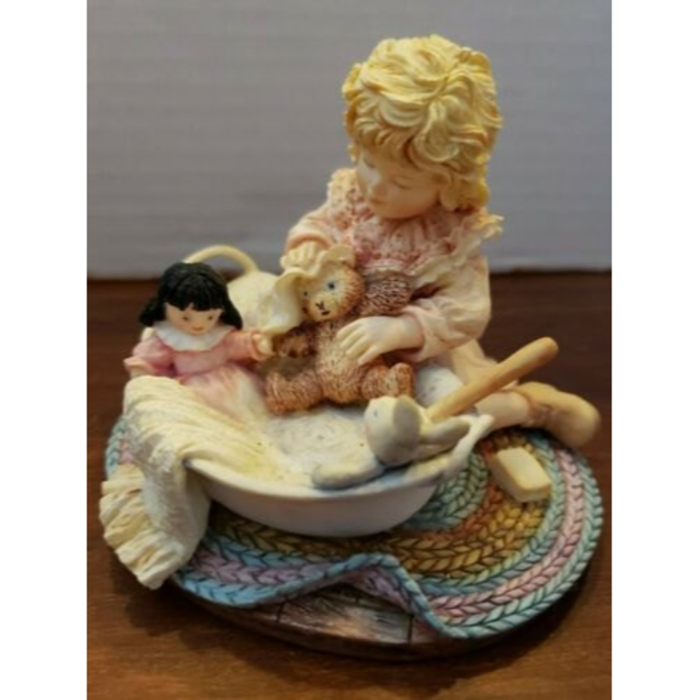 Laura's Attic "LET'S GET THOSE EARS, TEDDY!" Figurine by Enesco Laura with Bear!